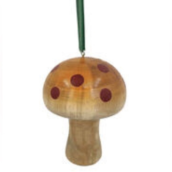 Place & Time Wooden Mushroom Ornament, Yellow/Red, OS, NWT - Picture 1 of 7